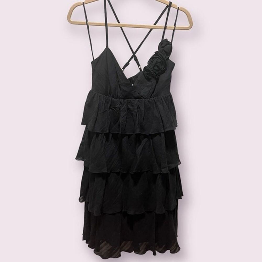Trina Turk Black Ruffle Tiered Spaghetti Strap Criss Cross Dress Size 2